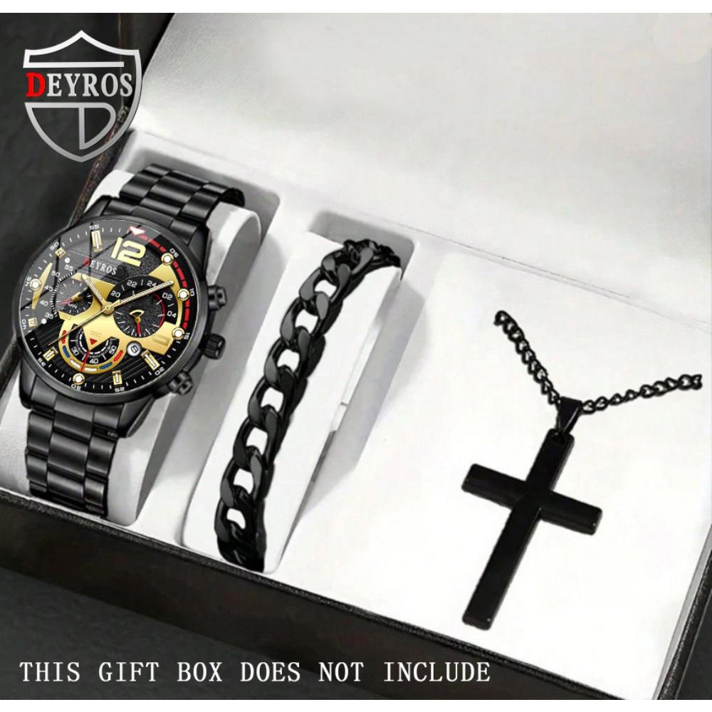 Watch Accessories Three-Piece Men S Watch Steel Belt Men S Bracelet Necklace Quartz Watch