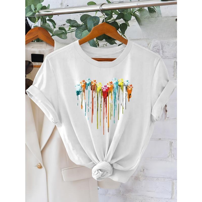 

Европейские размеры Сердце Отпечаток лапы Женская весенне-летняя повседневная удобная футболка с круглым вырезом и коротким рукавом S белый