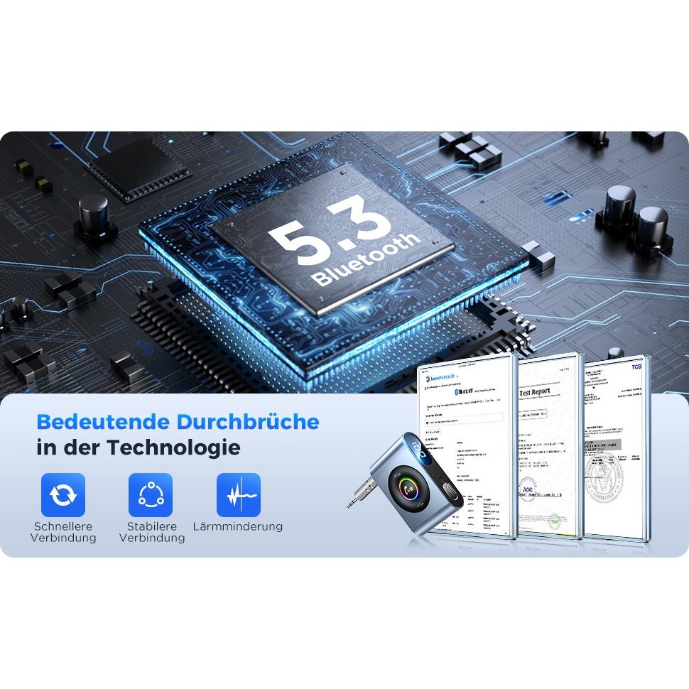 Aux Car Bluetooth 5.3 Adapter, Hi-Fi Stereo Audio, Aux for Hands-Free Kit, Noise Reduction, Bluetooth Aux Receiver, 3.5 Mm Jack for Car Sound System