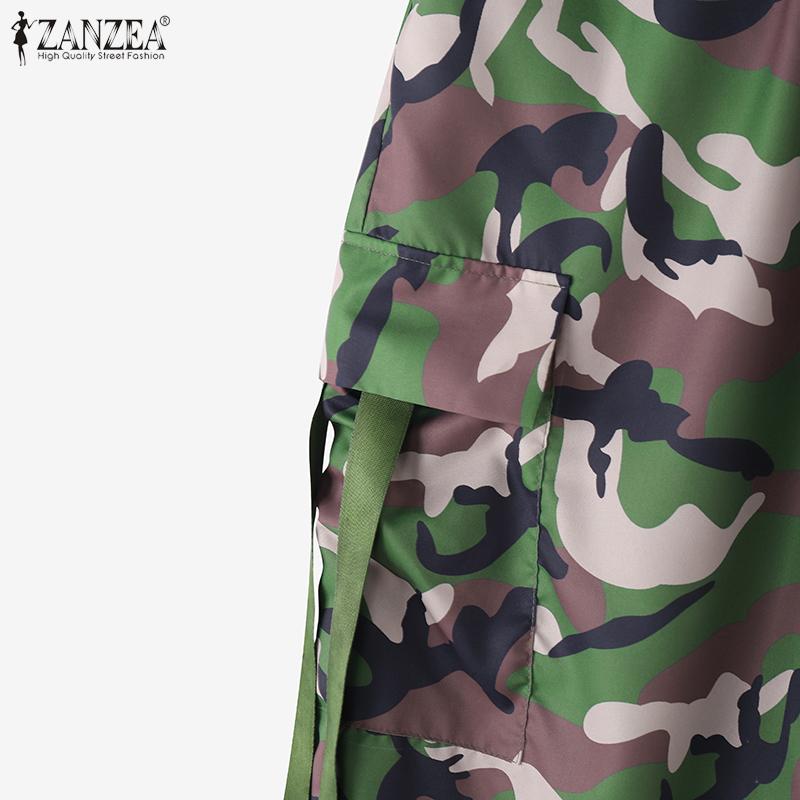 ZANZEA Women Casual Elastic Waist Loose Camouflage Print Cargo Pants
