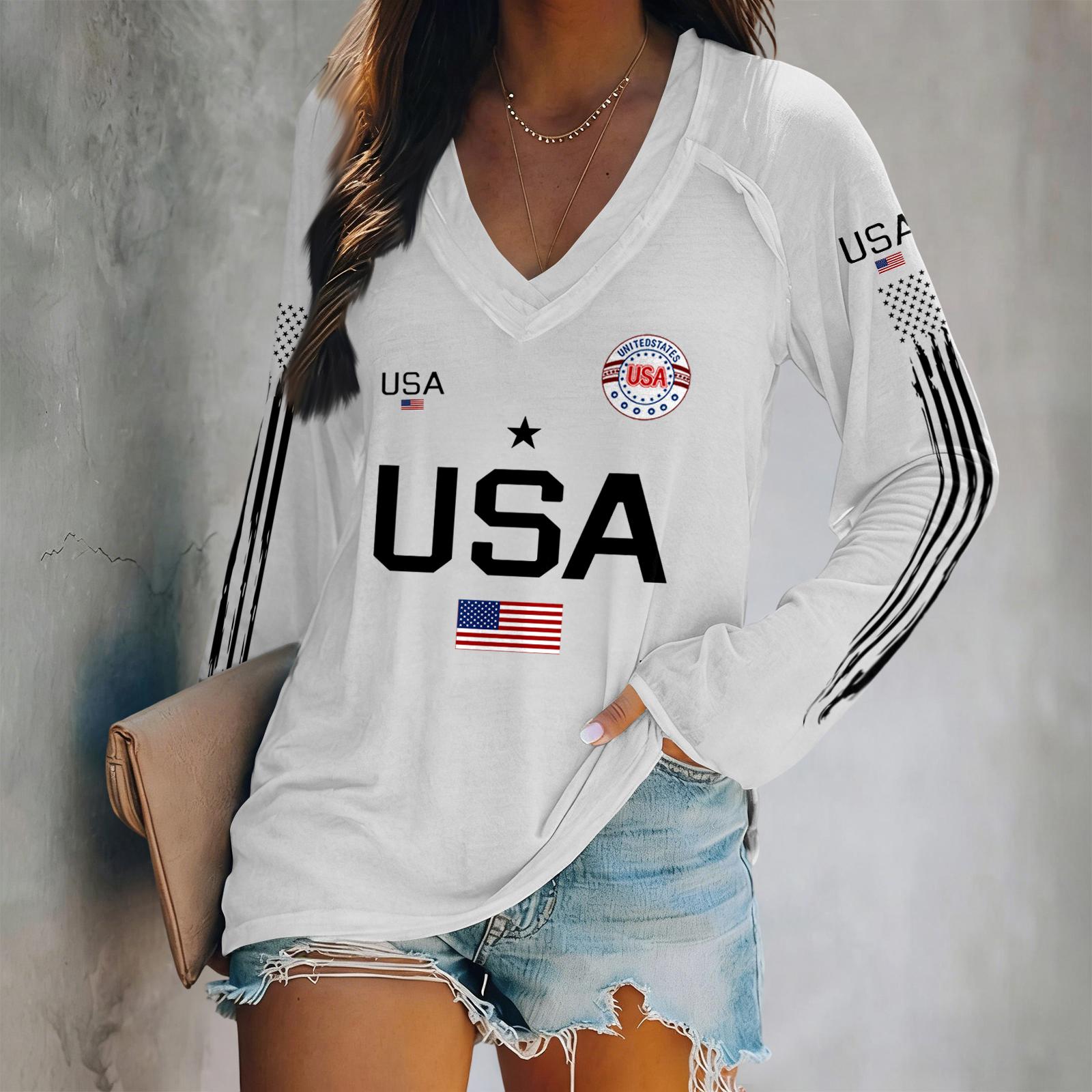 

Women s Of Mexico Long Sleeve V-Neck Casual Vintage T-Shirt XL білий