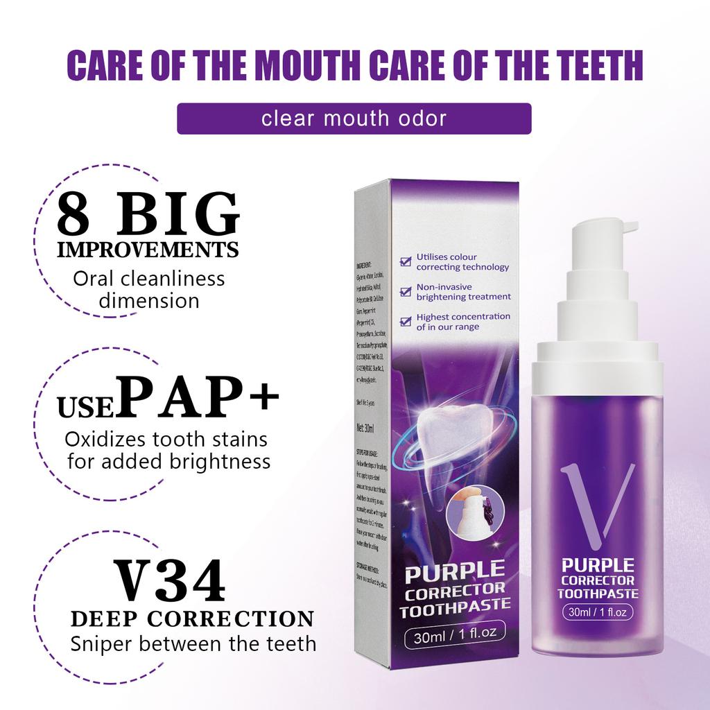 Whitening Toothpaste Purple Corrector Reduce Yellowing Remove Tooth Stain Clean Oral Hygiene Fresh Breath Teeth Bleaching Mousse