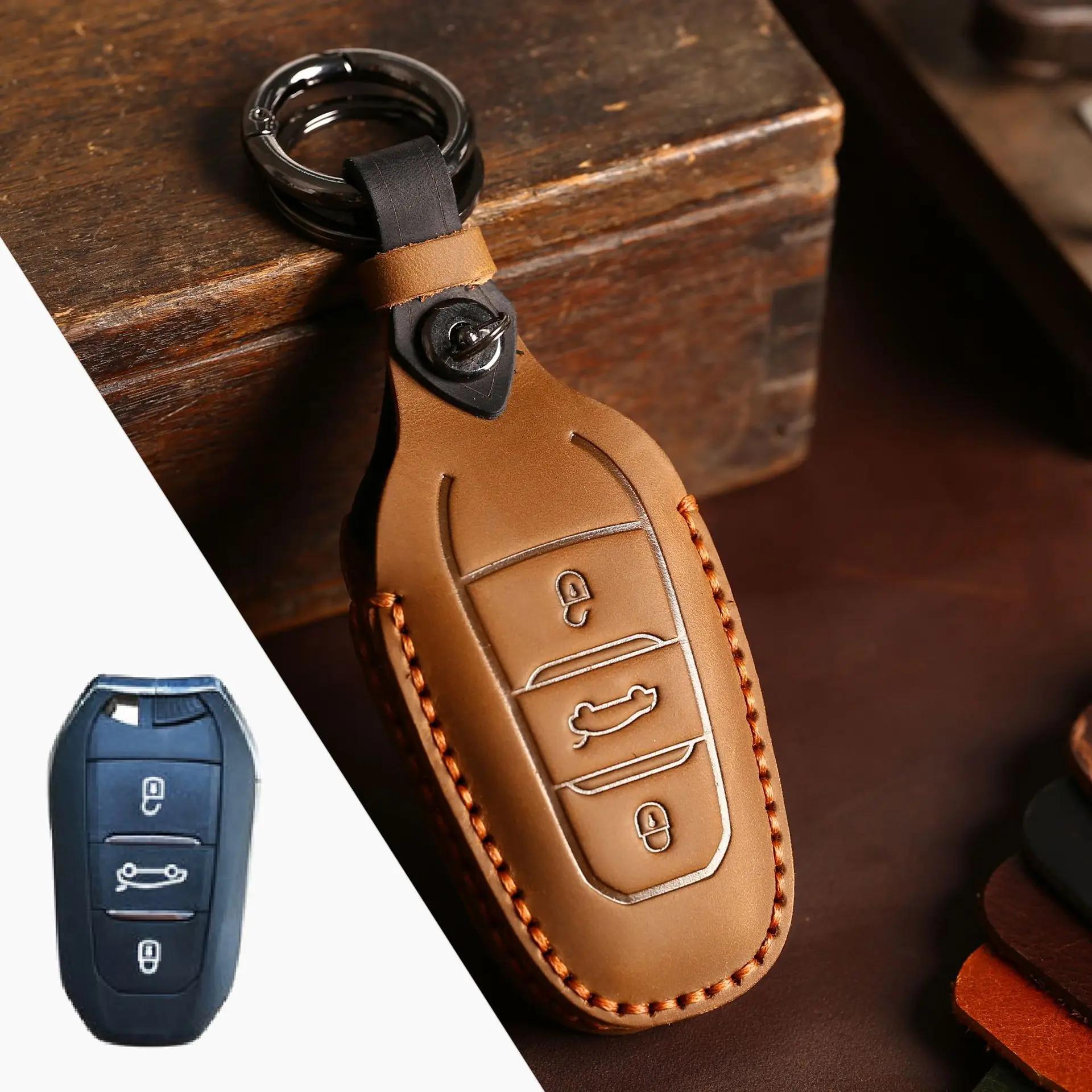 

Leather cover holder Shell for Peugeot 308 408 508 2008 3008 4008 5008 Citroen C4L C6 C3-XR Picasso DS3 DS4 DS5 Car fob Key Case коричневий