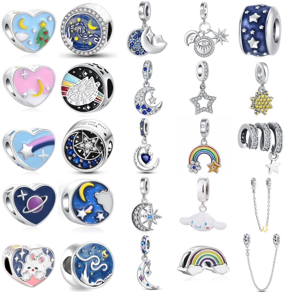 Sky Charm Fit Original Bracelet Blue Starry Sky Rainbow Cloud Bead Diy Women Jewelry Giftcopper Trinket Jewelry Party Gift