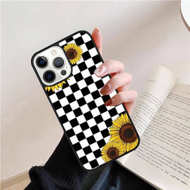Checkered Sunflower Rose Design Cover For iPhone 17 Air 15 16 14 13 12 Pro Max 11 Pro Max Plus Phone Case Coque