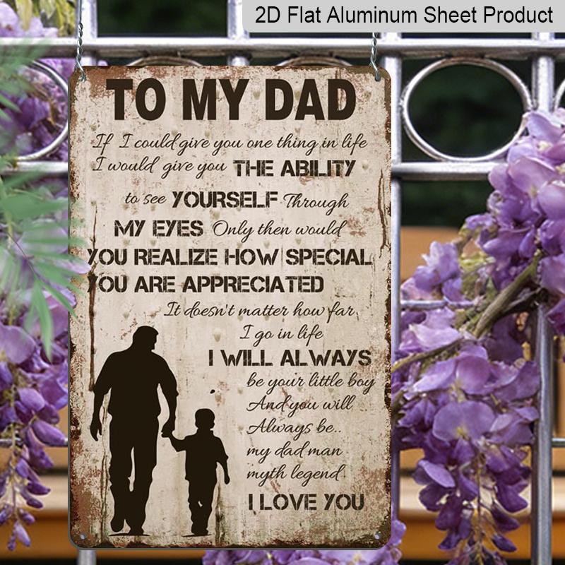2D Flat To My Dad Sign Fathers Day Funny Gifts for Dad, 8 X 12 Inches Father's Day Gifts From Son, Gifts for Dad Father's Day Plaque Metal Wall Art