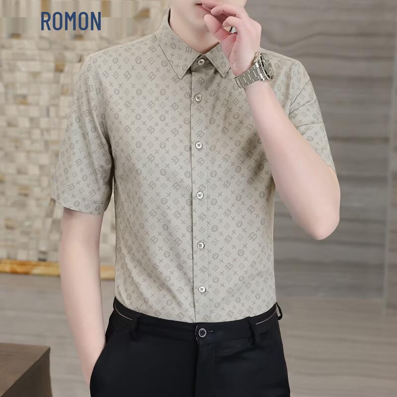ROMON Men s Anti-Wrinkle Digital Print Short Sleeve Shirt 3XL