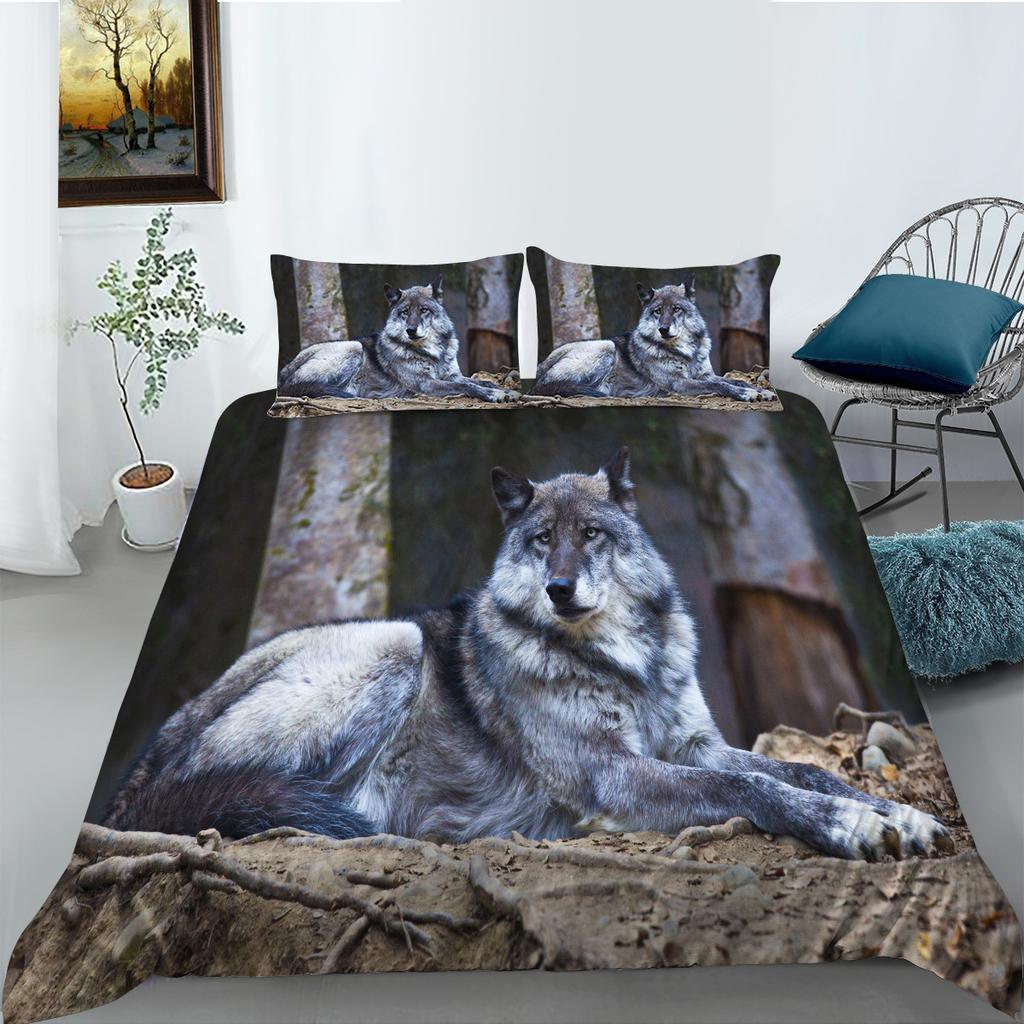 Cartoon Wolf Digital Printing Independent Website Available Polyester Quilt Cover Pillowcase Two Or Three Piece Set