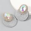 Alloy Rhinestone Oval Glass Stud Earrings Women Stretch Cord Circular Fashion Ear Jewelry In White Green Black Rose Gold
