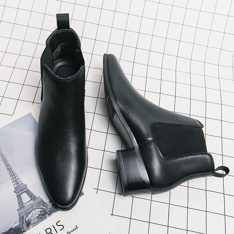 

Модные Деловые Вечерние Кожаные Ботинки Брендовые Высокие Челси Мужские Заостренные На Низком Каблуке Высококачественная Резиновая Подошва Кожаные Ботинки 44