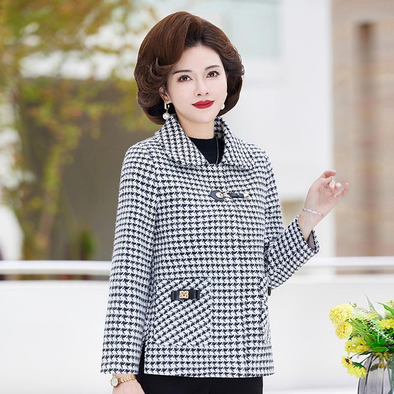 2025 Fashionable Plaid Woolen Jacket for Women, Perfect for Middle-Aged Moms and Seniors