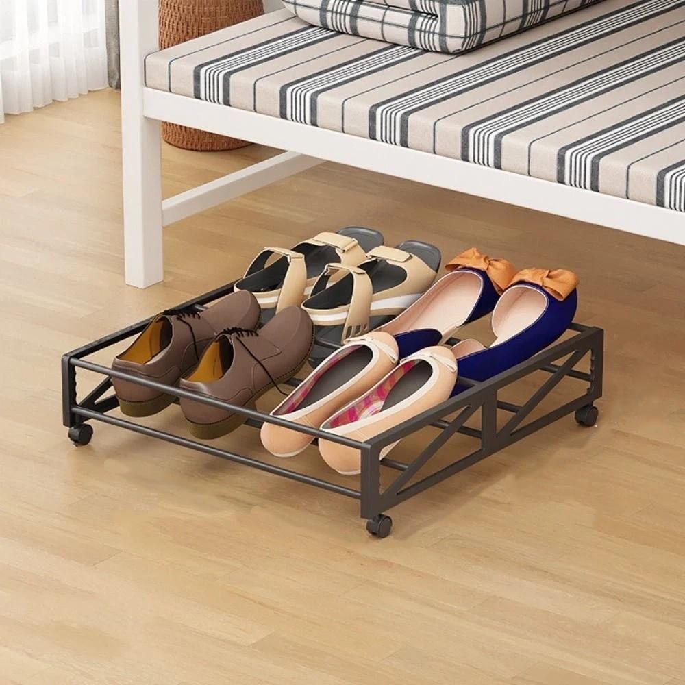 With Wheels Under-Bed Shoe Rack Simple Shoe Organizer Hidden Movable Shoe Storage Narrow Spaces
