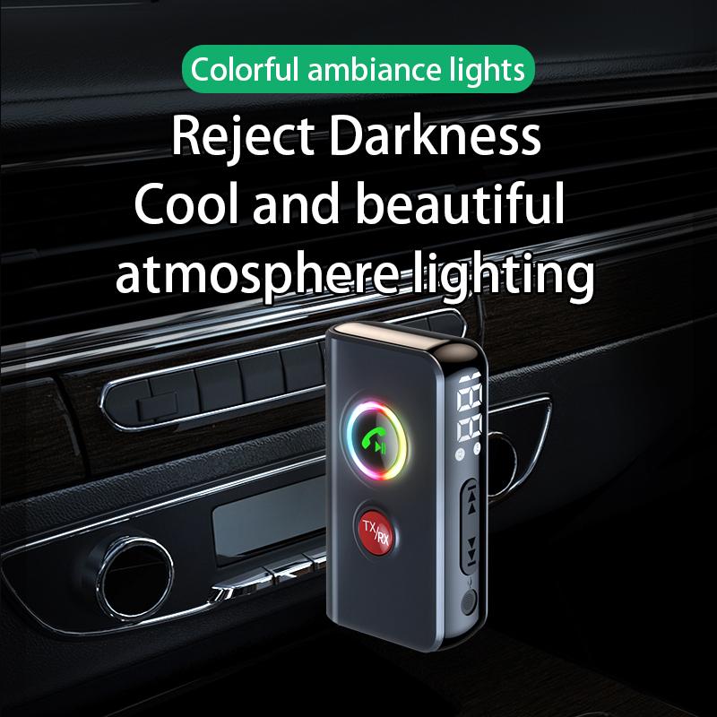 RGB Bluetooth 5.4 Audio Sender Empfänger 3,5 mm AUX Stereo Musik Drahtloser Adapter mit Mikrofon Unterstützung TF-Kartenwiedergabe für Auto TV PC