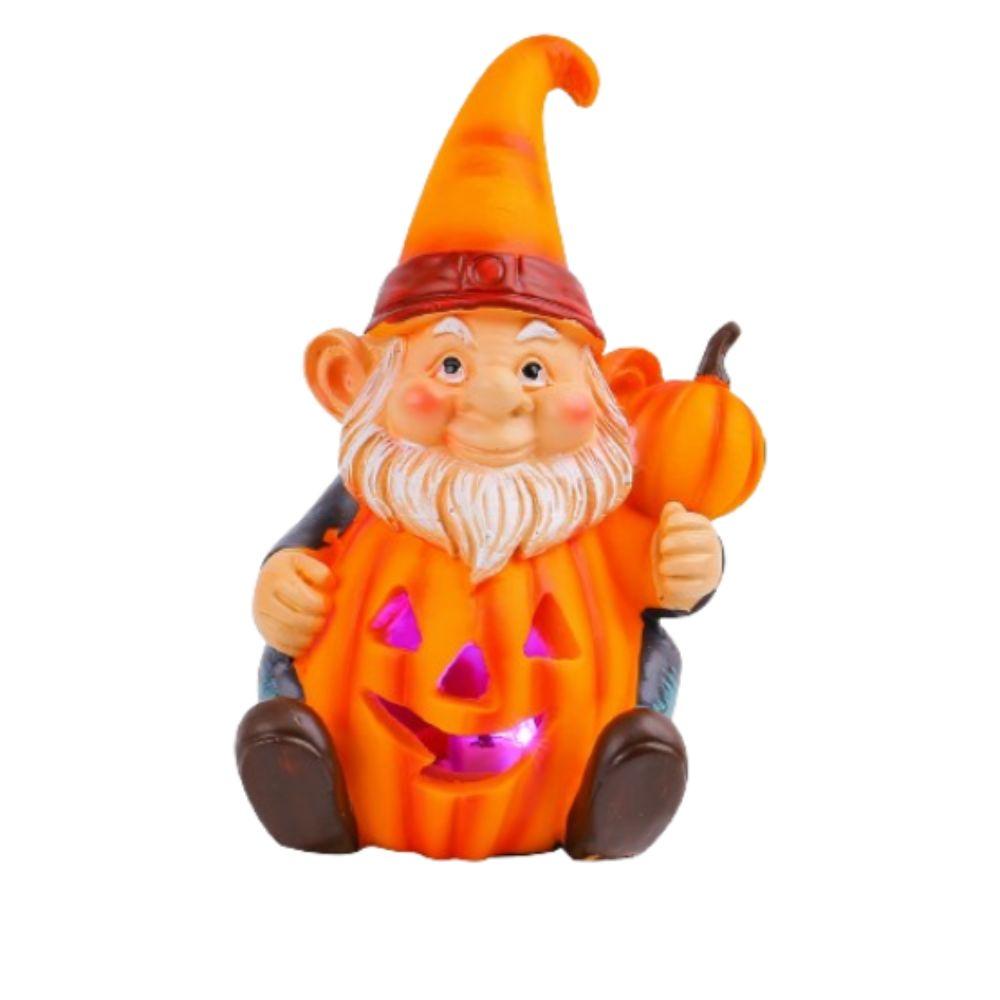 Cute Halloween Gnome Pumpkin Statues with Light Realistic Pumpkin Old Men Statue Funny Resin Crafts Halloween Ornaments