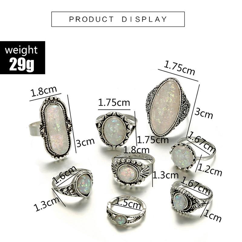 Vintage Rings, Silver Color, Coloured OPAL, Carved Stone, Bohemian Jewels for Women and Men