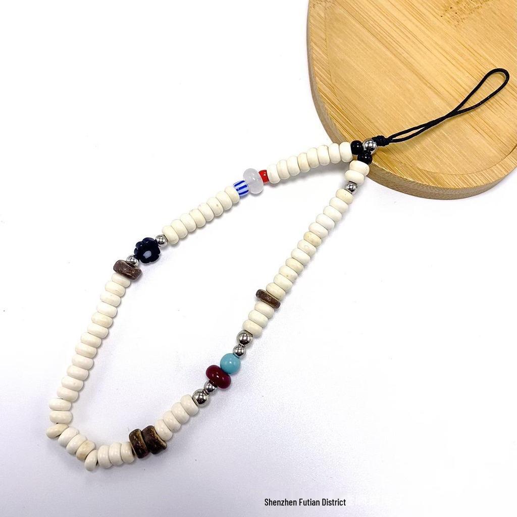 Ghostly Beaded Halloween Phone Charm with Bell Skull and Anti-Lost Pendant
