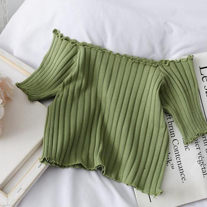 Korean Chic 2025 Summer Sexy Off-Shoulder Knit Top