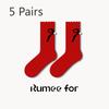 5 Pairs of Female Spring and Autumn Love Embroidery New Year Red Stockings