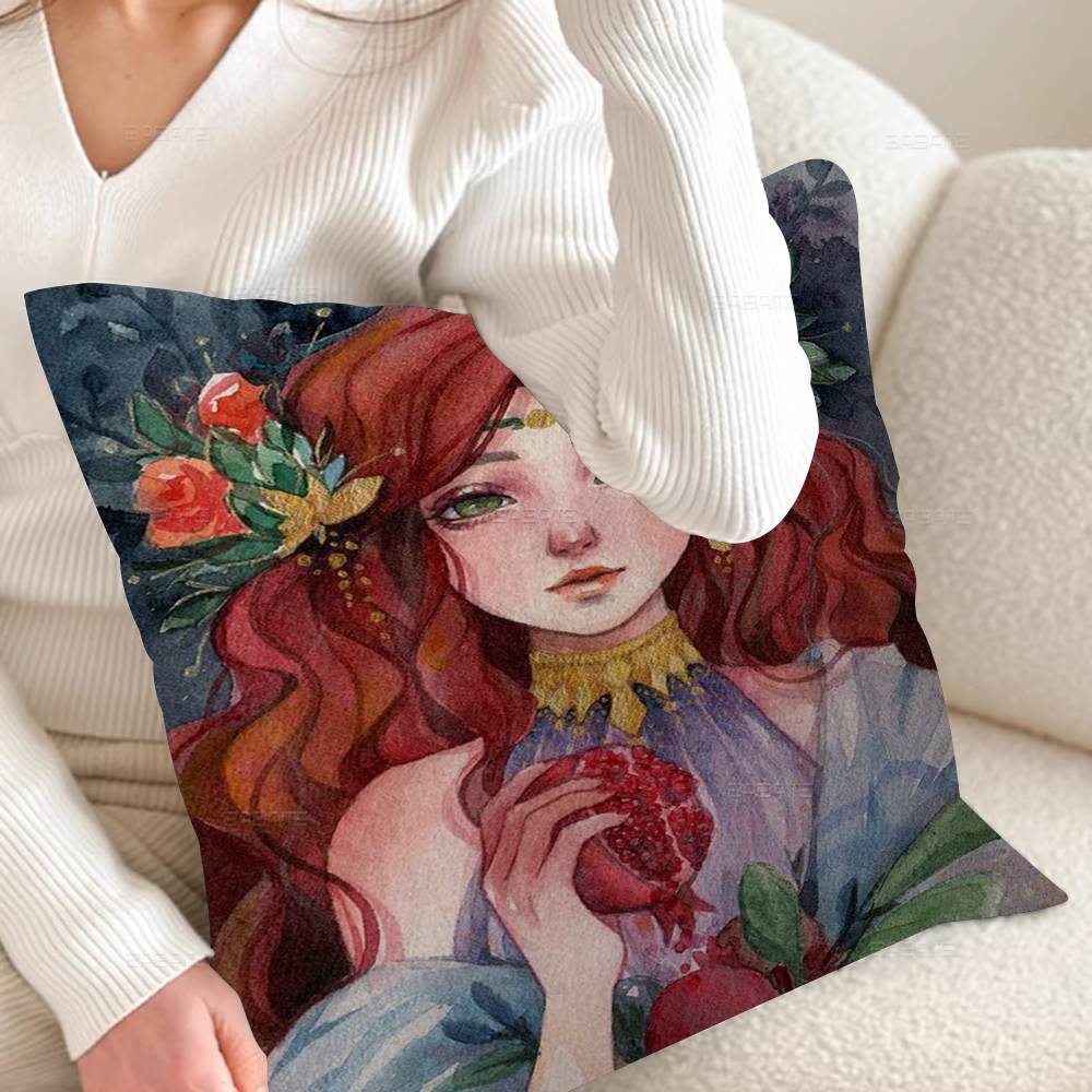 Cartoon Girl Flower Paint Pillow Anime Pillow Sofa Bed Head Pillow Cover Cushion Cover 45x45 Cm Fashion