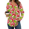 Women's Fashion Hoodies V Neck Long Sleeve Christmas Printed Drawstring Casual Loose Pullover Tops