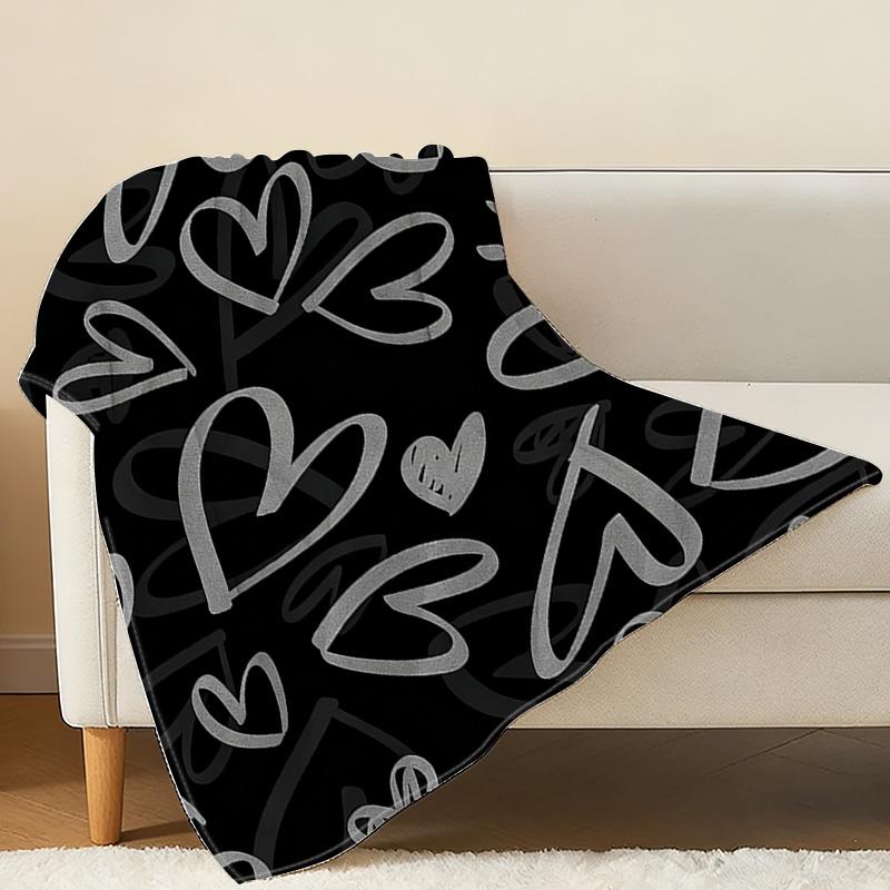 Heart Series Flannel Fleece Throw Blanket Soft, Cozy Warm Short Plush, Ideal for Single Bedroom, Home Relax, Halloween & Christmas Use