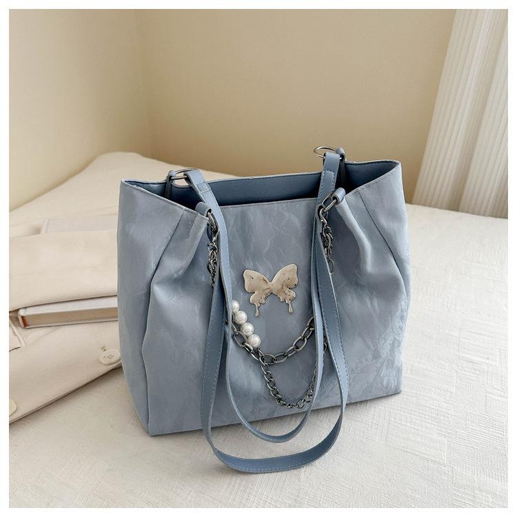 Casual Bow Solid Color 2025 Simple New Large-capacity Fashion Commuter Chain Pearl Single Shoulder Underarm Bag Soft