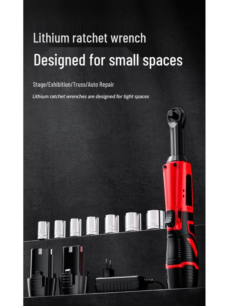 3/8" Cordless 90° Right Angle Electric Ratchet Wrench, 12V Rechargeable for Stage Truss & Automotive Use