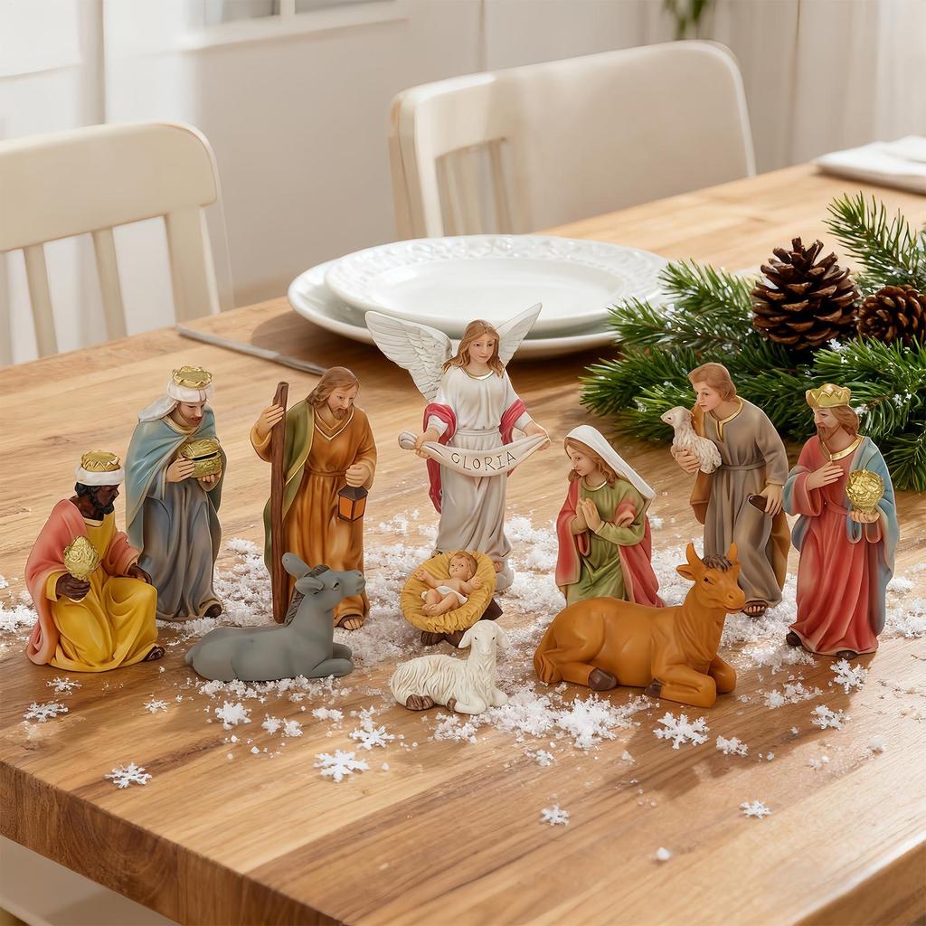 Christmas Nativity Scene Jesus Figurines Manger Christmas Decor Christian Family Nativity Miniature Figurines For Indoor Outdoor
