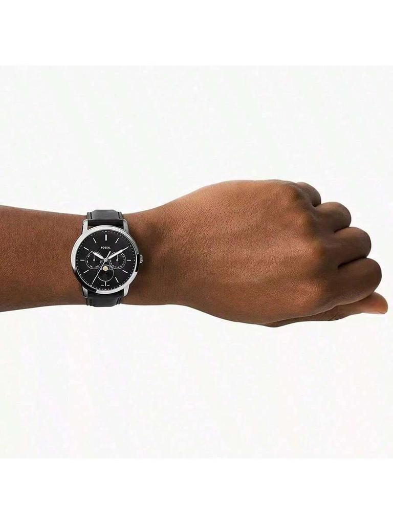 Orologio da Uomo Neutra al Quarzo Multifunzione con Fasi Lunari, Quadrante Nero, Cinturino Nero, Stile Business FS5904