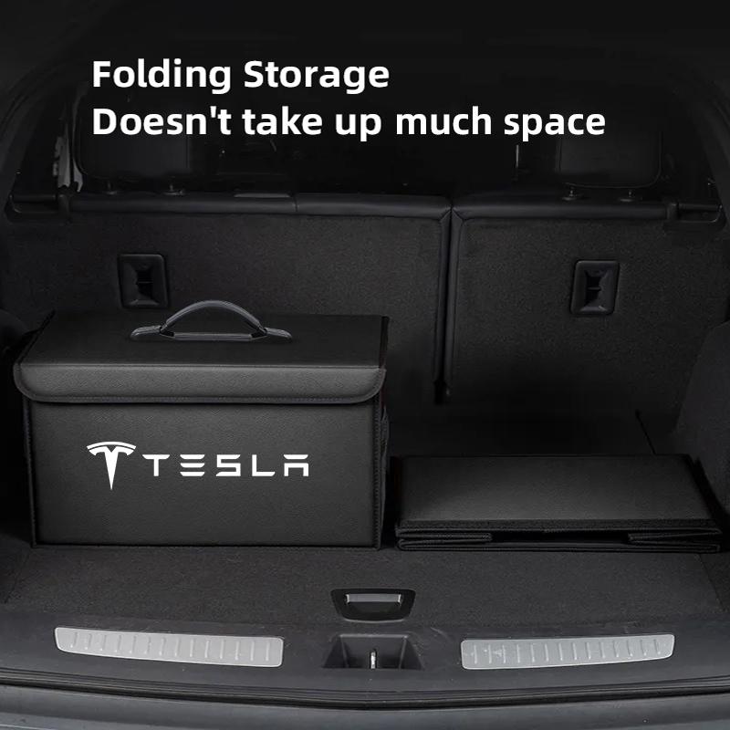 Car Trunk Leather Storage Box Auto Interior Organizer Accessories For Tesla Model 3 Model S Model X Model Y Cybertruck Roadster