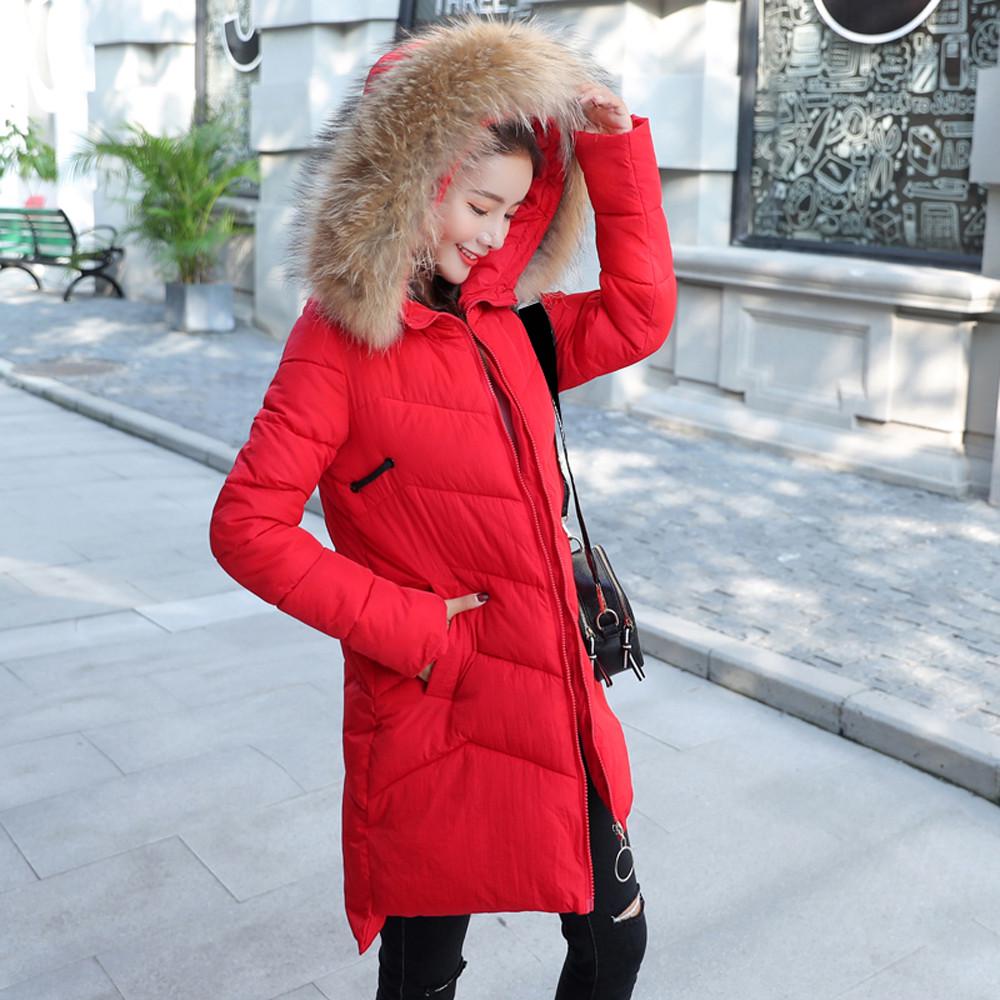  Women Outerwear  Hooded Coat Long Cotton-padded Zipper Jackets Pocket Coats