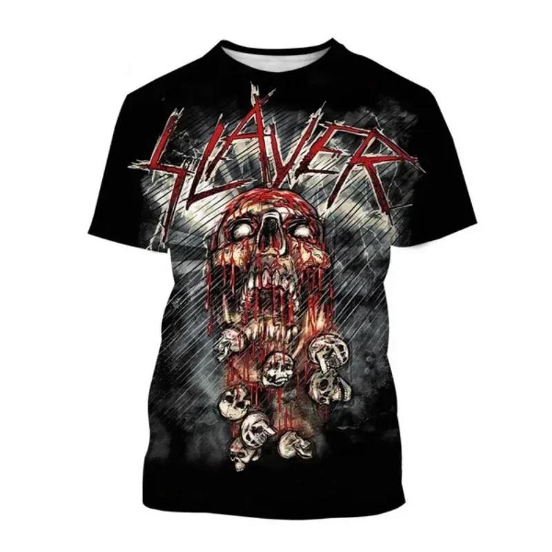 Summer T-Shirts Slayer Rock Band 3D Print Streetwear Men Women Casual Oversized Short Sleeve T Shirt Male Tees Tops Man Clothing