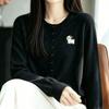 Wool Baby Lamb Embroidered Round-neck Knitted Cardigan Women's Spring-autumn Sweater Top