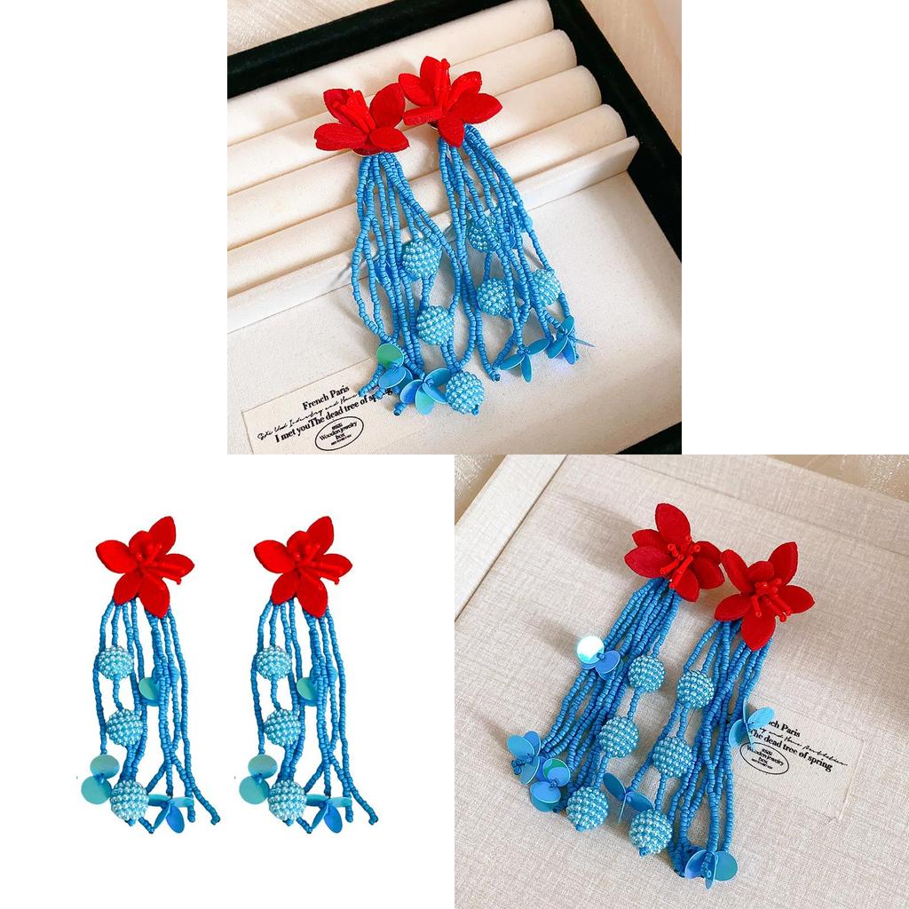 Vintage Floral Long Tassel Earrings For Women With Alloy Material And Handcrafted Design