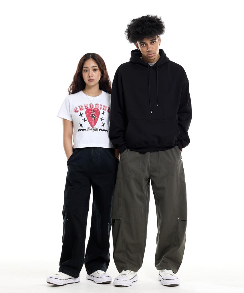 CREAM SODA LAB Wide Cut Rivet Point Elastic Waist Pants Black
