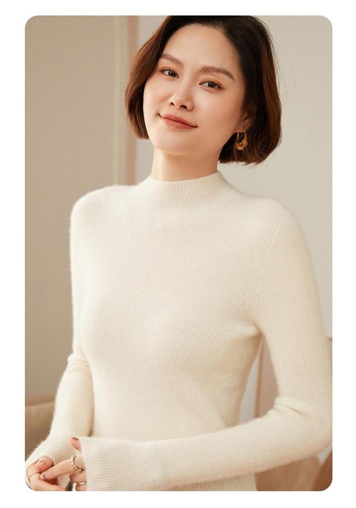 Women's 100% Pure Cashmere Half-High Collar Sweater - New Autumn/Winter Knit Pullover
