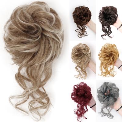 Cravatta sintetica per capelli ricci disordinati con fascia elastica Posticci per chignon da donna in fibra sintetica ad alta temperatura in oro nero