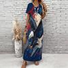 Women Plus Size V Neck Short Sleeve American Eagle Flag Printed Straight Maxi Dress