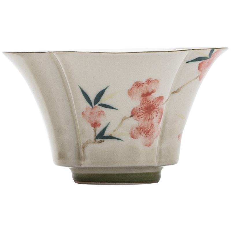 White Porcelain Tea Tureen Handmade Peach Blossom Tea Bowl Ceramic Underglaze Teacups Chinese Kung Fu Gaiwan Teaware Drinkware