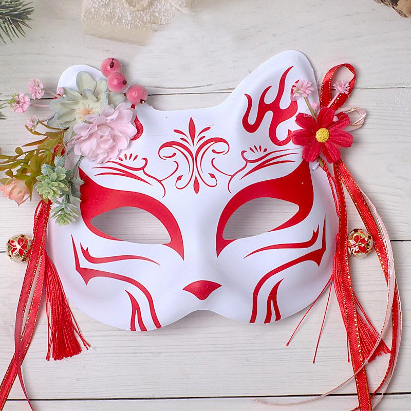 Anime Demon Fox Mask Cosplay Party Hand-painted Japanese Half-face Mask Masquerade Kabuki Role-playing Props