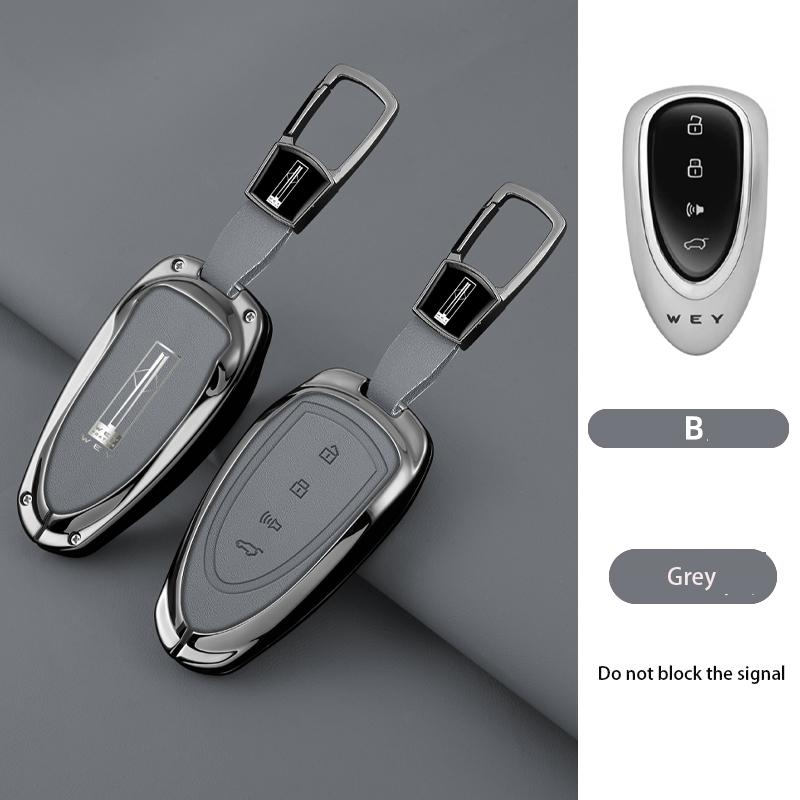 New Zinc Alloy Leather Car Remote Key Case Cover Shell For Great Wall Wey Lanshan Dht-Phev New Energy Auto Keychain Accessories
