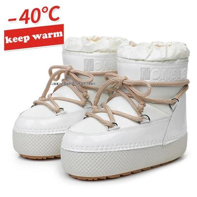 Fashion White Snow Boots For Women Boots Genuine Leather Winter Shoes Ladies Waterproof Thick Warm Platform Flat Heel Ankle Boots