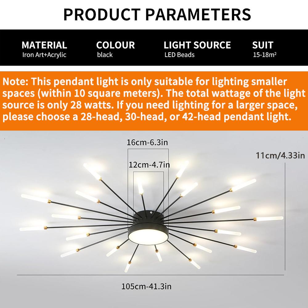 

Современный светодиодный потолочный светильник, 20+1 плафонов, нейтральный свет, полуприлегающий потолочный светильник, черная люстра, потолочное освещение для спальни, гостиной, столовой 20+1 heads
