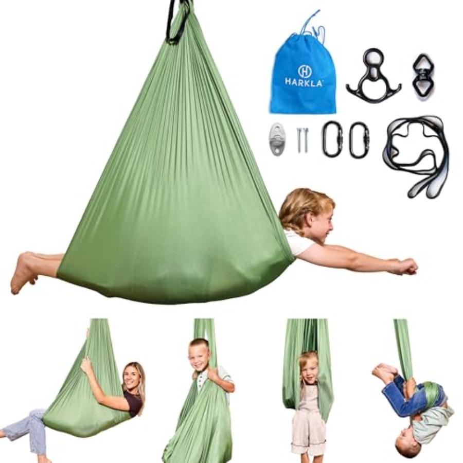

Indoor Outdoor Sensory Swing for Adults - 300lbs Capacity Green Soft Stretch Fabric Swing with Heavy Duty Hardware and Hug Like зелёный