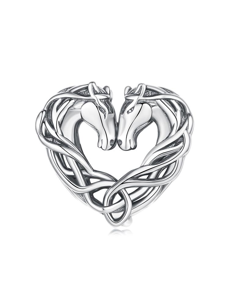 

WOSTU Solid 925 Silver Lovely Girl & Horse Charm Heart Guardian Pendant Fit DIY Bracelet Necklace Heart Jewelry Series