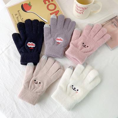 Gloves Winter Warm Student Cute Female Velvet Thickened Cycling Five-finger Cold-proof Cotton Gloves