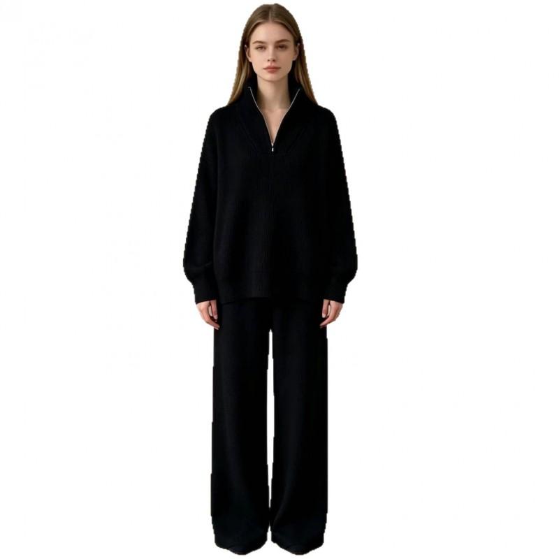 Womens Oversized Knit Sweater Wide Leg Pants Set Casual Solid Color Lounge Outfit Winter