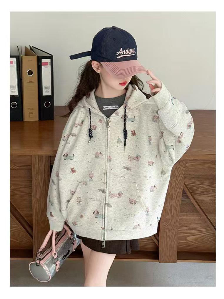 2025 New Girls' Fashion Hooded Cardigan: Loose Fit Spring & Autumn Jacket