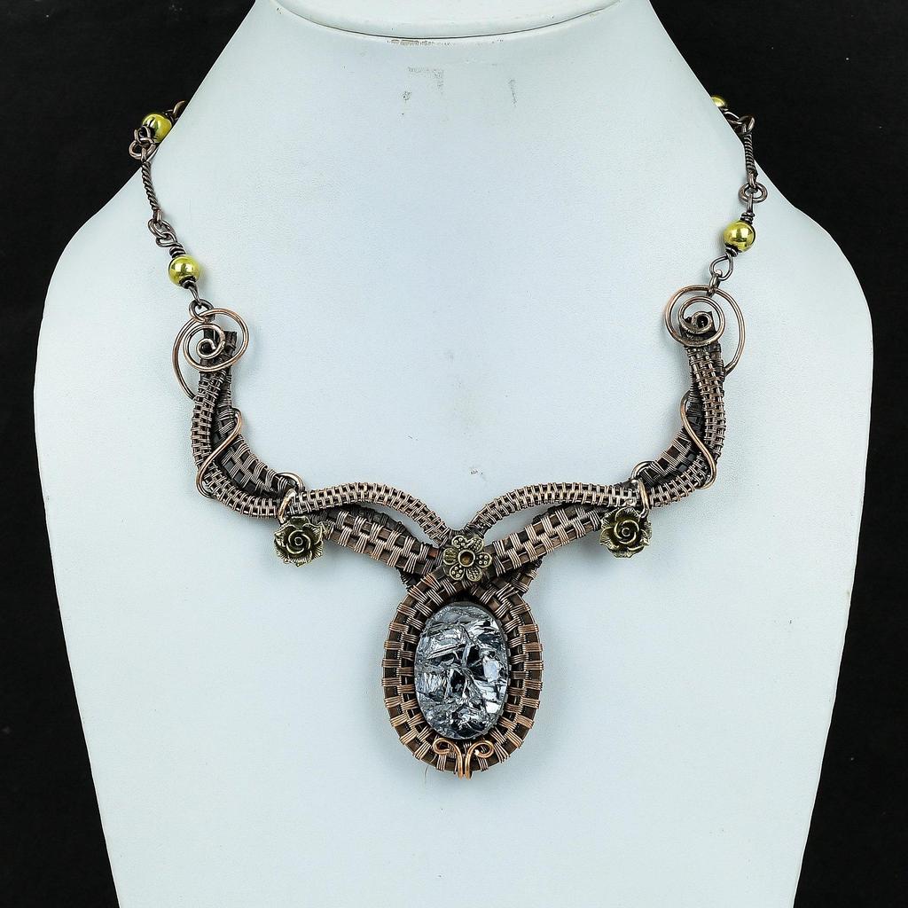 Rough Shungite Necklace Handmade Jewelry, 999 Copper Wire Wrapped Necklace Designer Gemstone Jewelry Adjustable Chain Necklace Gift For Mom