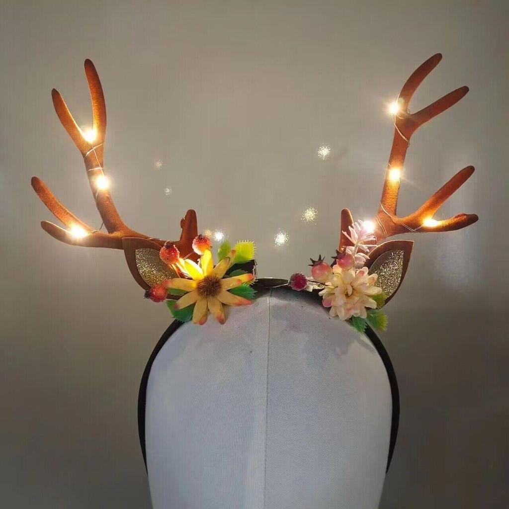Glowing Reindeer Berry Antler Headband for Christmas & Halloween Parties